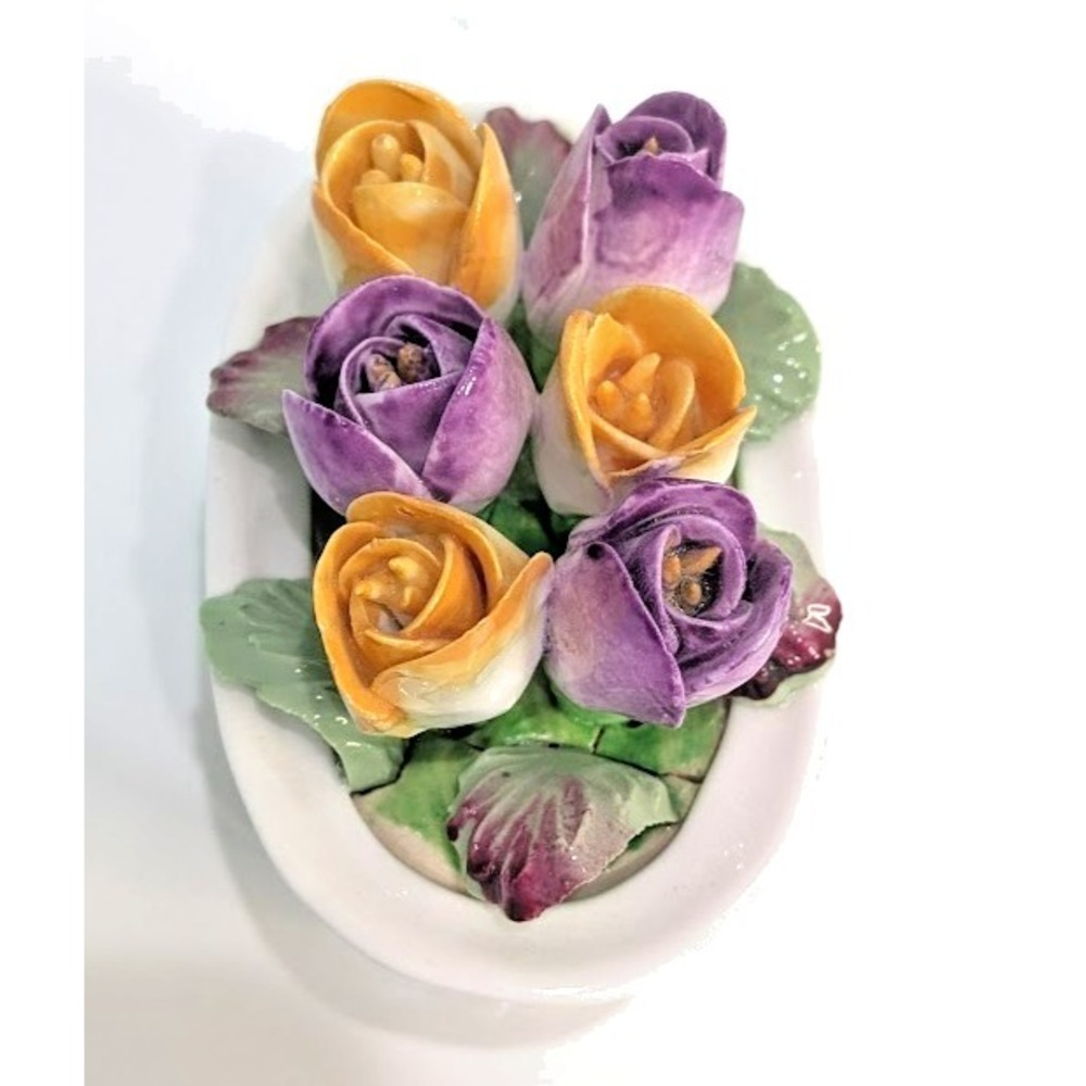 Vintage Aynsley Hand Modelled Painted February Crocus Yellow Purple Tulips China